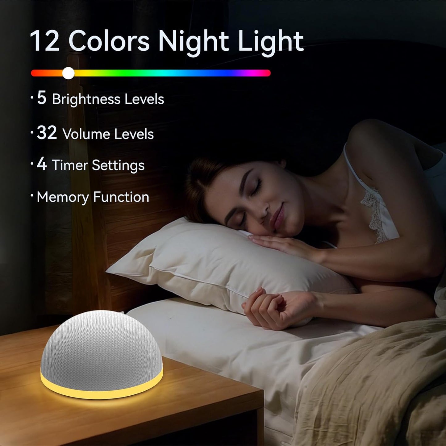 Mini Sound Machine Night Light White Noise Machine Battery Portable Brown Noise Machine 30 Soothing Sounds for Baby Kids Adults Sleep Machine 4 Timer Memory Function for Home Travel Office