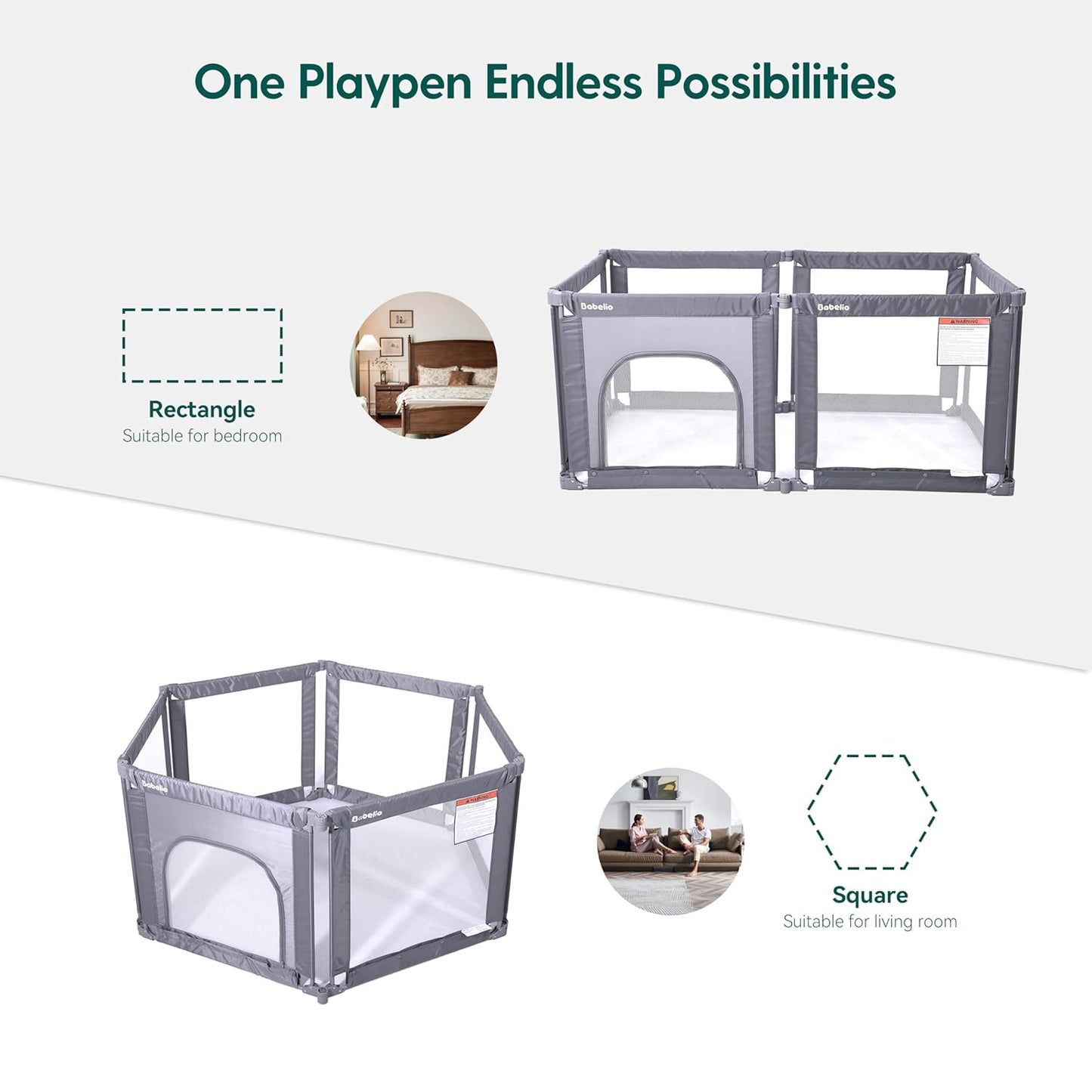 Babelio Foldable Baby Playpen 46" × 46", Portable Playard for Babies and Toddlers, Parents' Picks Awards Winner, No Assembly Required, Indoor & Outdoor Kids Safety Play Pen Area, Travel Fence, Grey