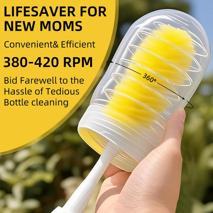 Electric Bottle Brush,Electric Baby Bottle Brush Set with Silicone Bottle/Pacifier/Straw Brush and Mixing Head, Water Bottle Cleaner Brush with Drying Rack, 2 Modes & 360° Rotation (Green)