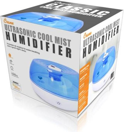 Crane Personal Ultrasonic Cool Mist Humidifier – 1.5 Liter, 8-Hour Run Time, Whisper Quiet, Auto Shut-Off, Filter-Free for Small Rooms, Offices, Nursery, Travel