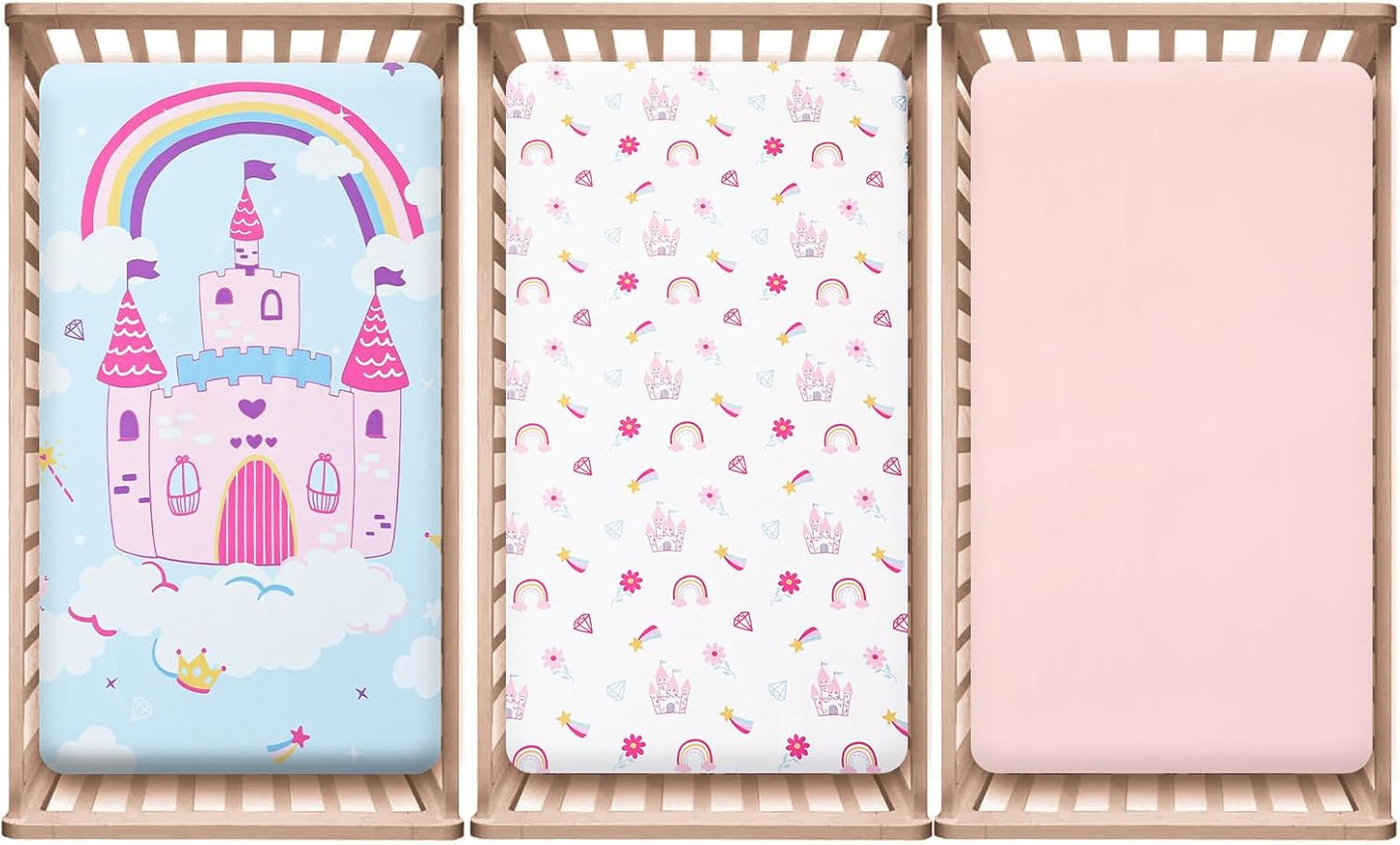 PHF 3 Pack Soft Mini Crib Sheets, Floral & Animal Pack N Play Sheets for Baby Boys Girls, No Slip Universal Fit for Pack N Play, Playard, Portable and Mini Crib Mattresses,Floral & Animal