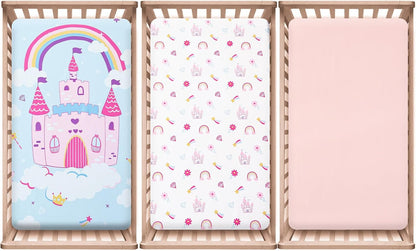 PHF 3 Pack Soft Mini Crib Sheets, Floral & Animal Pack N Play Sheets for Baby Boys Girls, No Slip Universal Fit for Pack N Play, Playard, Portable and Mini Crib Mattresses,Floral & Animal