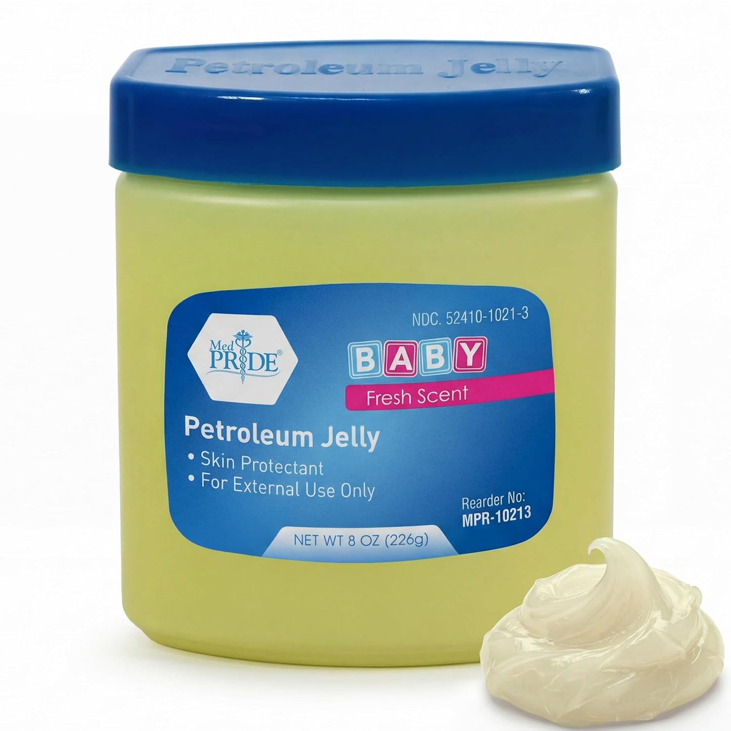 MED PRIDE Petroleum Jelly with Fresh Baby Scent, Pink, 8 oz – Skin Protectant & Moisturizing Ointment for Dry Skin, Rashes, Minor Burns, Chapped Lips & Diaper Rash
