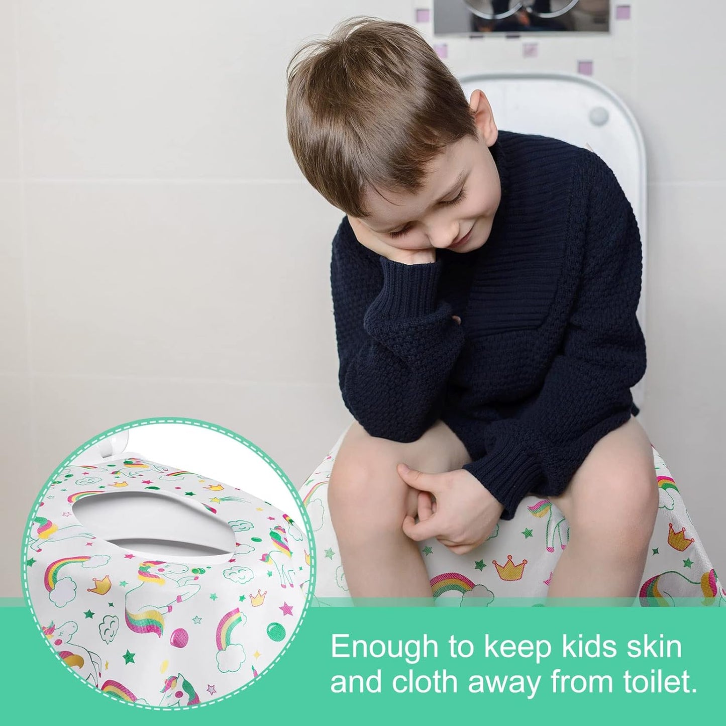 50 Packs Disposable Toilet Seat Covers Extra Large Individually Wrapped for Kids and Adults, Portable Non Slip Waterproof Potty Seat Covers for Toddlers Potty Training, Travel (Rainbow)