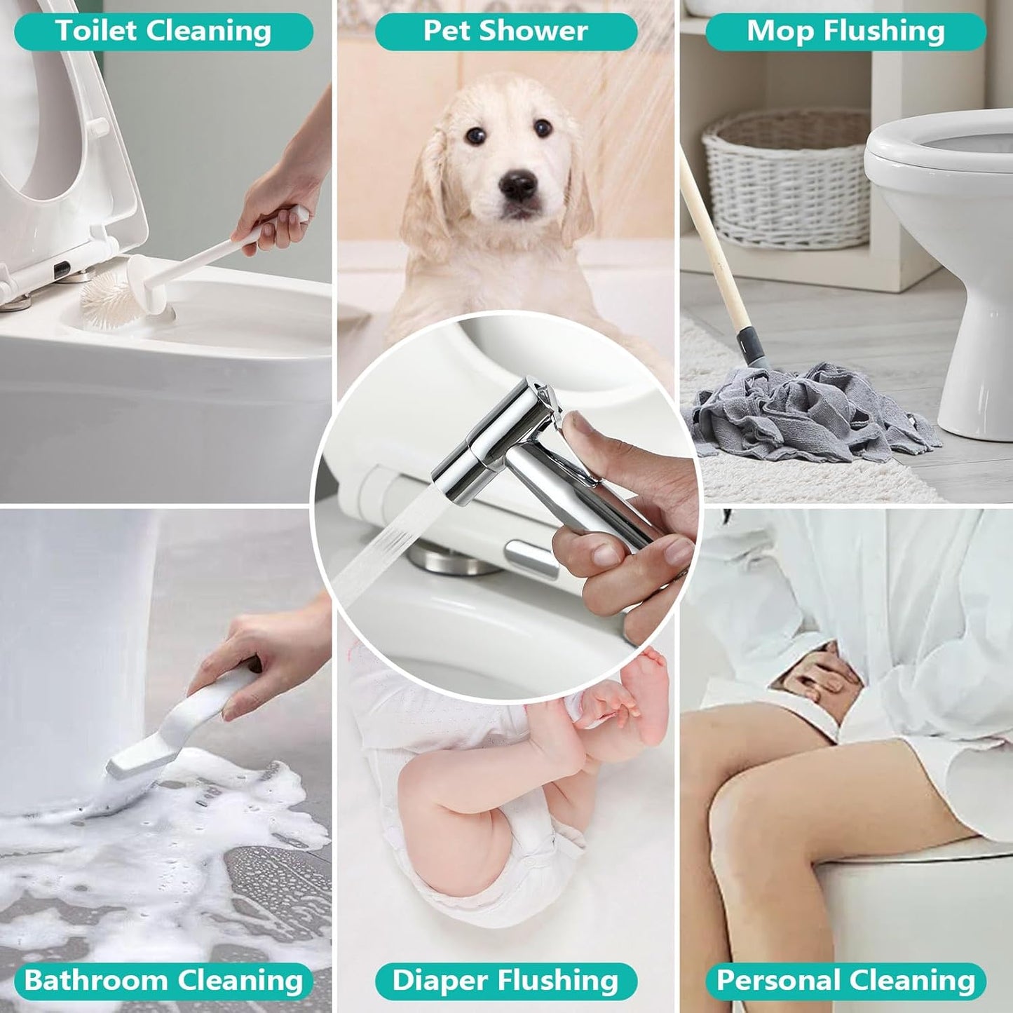 BARROCK Bidet Sprayer for Toilet, Handheld Jet Spray for Existing Toilets with Bidet Hose, Adjustable Water Pressure Muslim Shower, Stainless Steel Cloth Diaper/Feminine Wash Sprayer Brushed Nickel