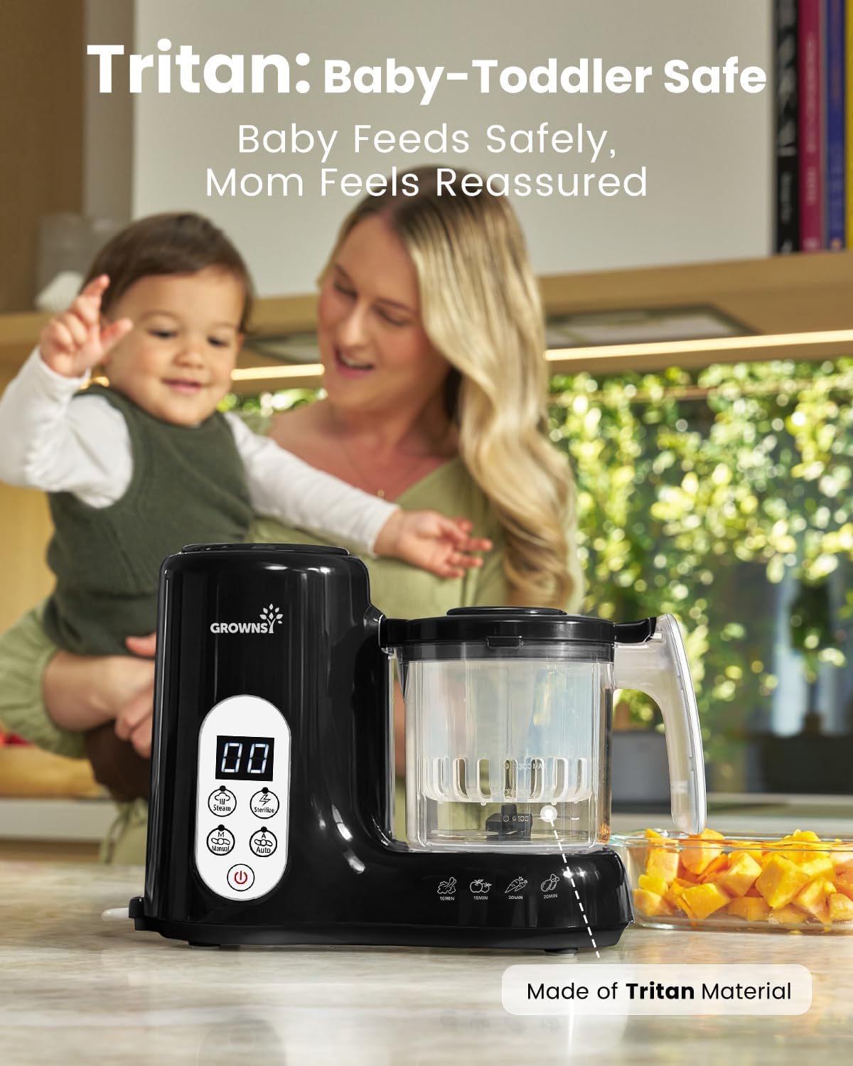 Grownsy Baby Food Maker with Steam Basket, One Step Baby Food Processor Steamer Puree Blender Grinder Mills Machine, Auto Cooking Grinding and Sterili-zing for Healthy Homemade Baby Food, Blue