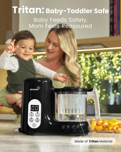 Grownsy Baby Food Maker with Steam Basket, One Step Baby Food Processor Steamer Puree Blender Grinder Mills Machine, Auto Cooking Grinding and Sterili-zing for Healthy Homemade Baby Food, Blue