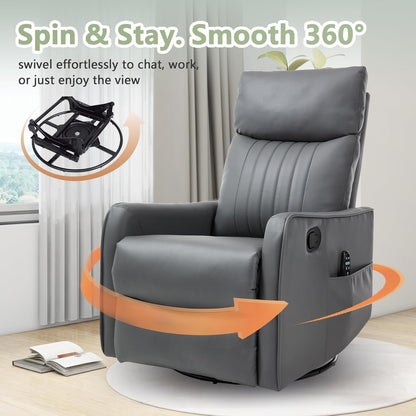 cinkehome Swivel Rocker Recliner, Glider Rocker Recliner Chair for Nursery, Manual Reclining Chair with Heated Massage, Small Spaces, Living Room, Khaki Chenille