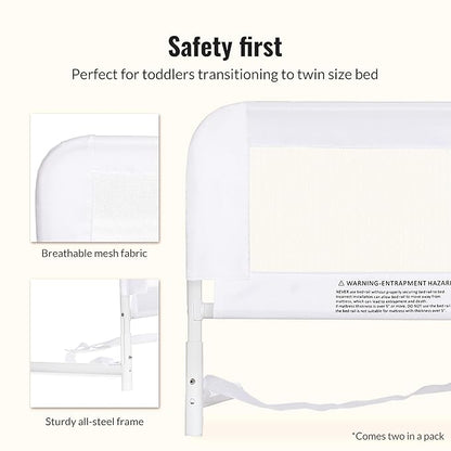 Dream On Me Lightweight Mesh Security Adjustable Bed Rail Double Pack with Breathable Mesh Fabric in White, 2 Count (Pack of 1)