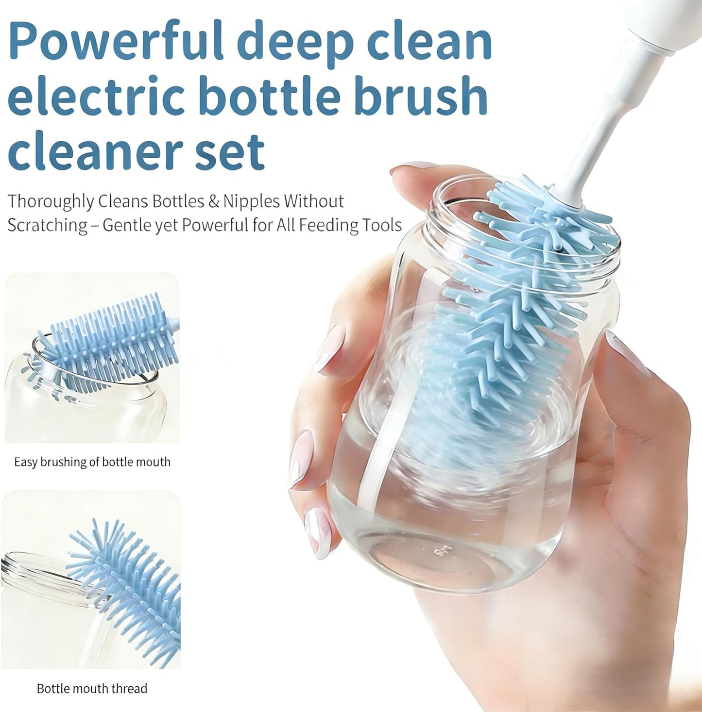 Portable Electric Silicone Bottle Brush Set, 7-in-1 UV LIGHT USB Charging, Nipple/Straw Cleaner, Milk Mixer, Built-in Drying Rack & Storage Case, BPA-Free, IPX7, On-the-Go for New Parents (Blush)