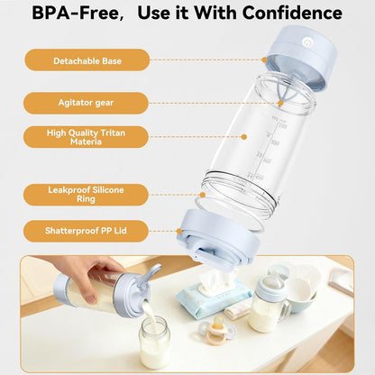 Electric Formula Mixing Pitcher, Heat Resistant Portable Baby Formula & Breastmilk Mixer, Automatic Formula Maker with Bidirectional Stirring, Fridge Storage Container, BPA-Free Tritan Milk Pitcher