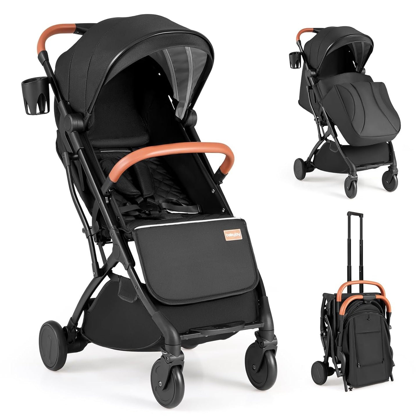 BABY JOY Lightweight Stroller, Compact Travel Stroller with One-Hand Fold, Adjustable Backrest, Canopy, Cup Holder, Footmuff & Storage Basket for Toddlers (Gray)