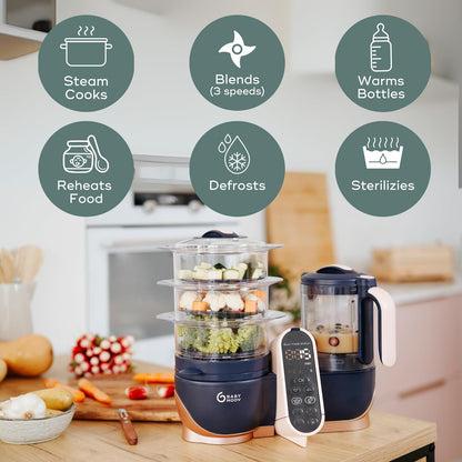 Babymoov Duo Meal Station XL, 6 in 1 Food Processor with Steamer, Multi-Speed Blender, Warmer, Defroster & Sterilizer (Nutritionist Approved), pink