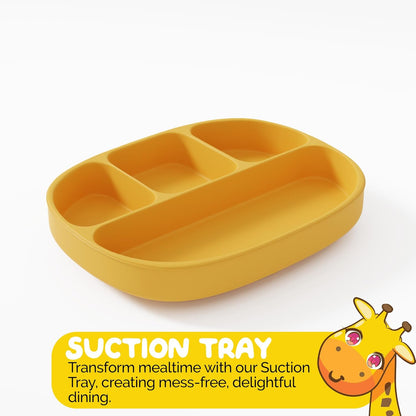 Baby Feeding Set by Muqee Peeko as a Baby Feeding Essentials in Baby Apricot Color with Baby Suction Plates for Toddlers, Baby Bowls with Suction and Baby Spoon (3 Piece Set)