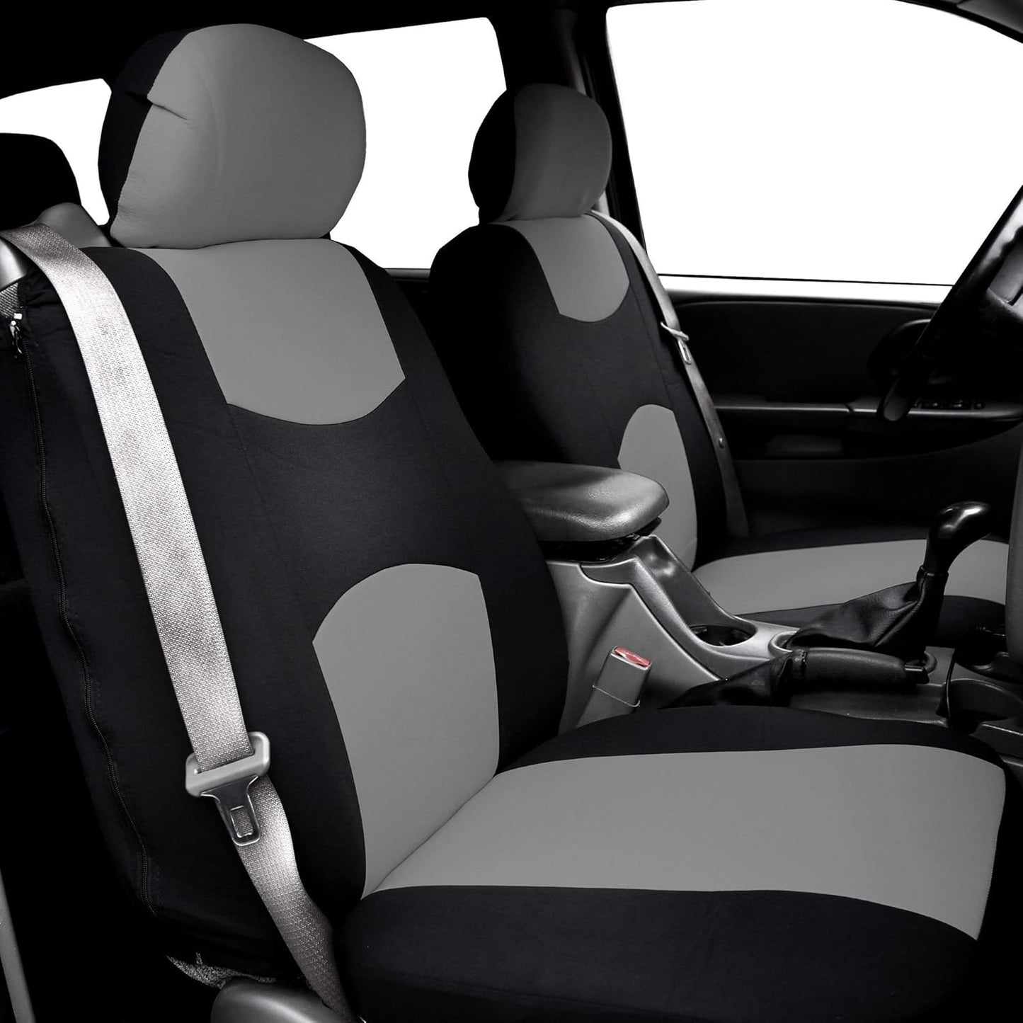 FH Group All-Purpose Built-in Seatbelt Seat Covers Full Set with Gift – Universal Fit for Cars Trucks & SUVs (Gray/Black) FB351115
