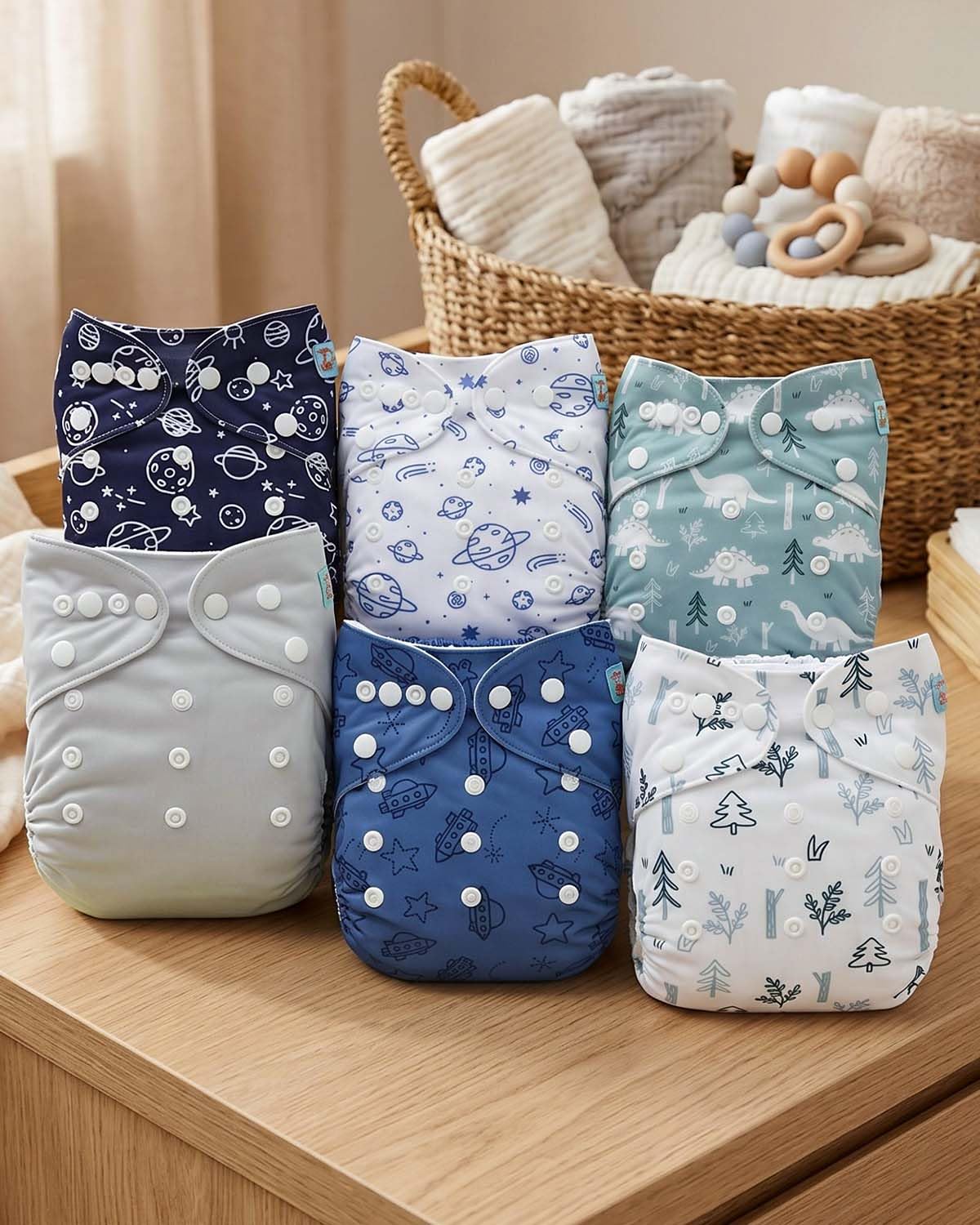 ALVABABY Baby Cloth Diapers 6 Pack with 12 Inserts Cloth Diaper Covers Adjustable Washable Reusable for Baby Girls and Boys