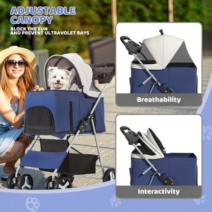 Magshion Compact Pet Stroller for Small-Medium Dogs/Cats up to 22lbs, 4-Wheel Lightweight Umbrella Shaped Portable Puppy Travel Jogger with Breathable Mesh, Cup Holder & Rear Storage, Black