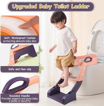 3 in 1 Toddler Potty Training Seat Chair with Ladder and Basin for Boys and Girls, Adjustable Kids Potty Training Seat for Toilet with Anti-Slip Wide Steps and Safety Handles (Green)