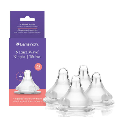 Lansinoh NaturalWave Baby Bottle Nipples, Slow Flow, Size S, 1+ Month, 4 Count 100% Soft, Durable Silicone, Made Without BPA BPS, Anti-Colic, Supports Baby's Developing Mouth and Teeth