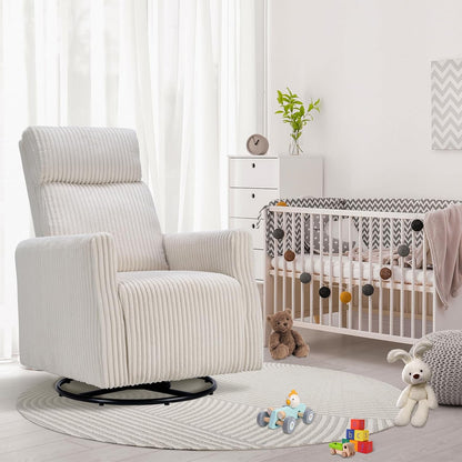CANMOV Swivel Rocker Chair for Nursery, Swivel Accent Chair with High Back and Arms, Corduroy Glider Chair for Living Room Bedroom Nursery, Grey