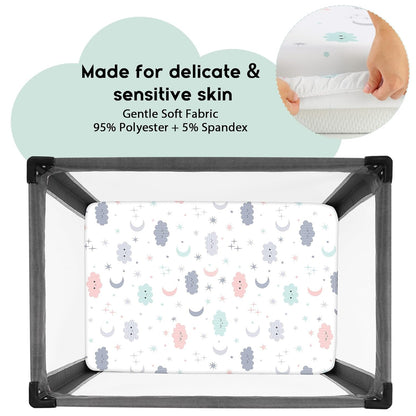 Yoofoss Pack and Play Sheets Fitted, Mini Crib Sheets 2-Pack for Pack N Play Mattress, Stretchy Playard Sheet, Soft and Breathable Green+Giraff