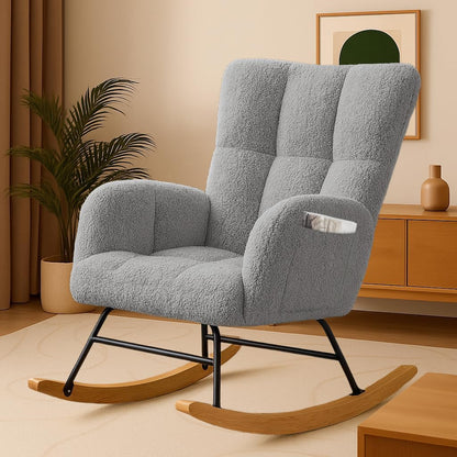 COMHOMA Nursery Rocking Chair with Ottoman,Teddy Glider Rocking Chair,Accent Chair with High Backrest Reading Chair for Adult,Nursery,Bedroom,Living Room,Offices(Beige with Ottoman)
