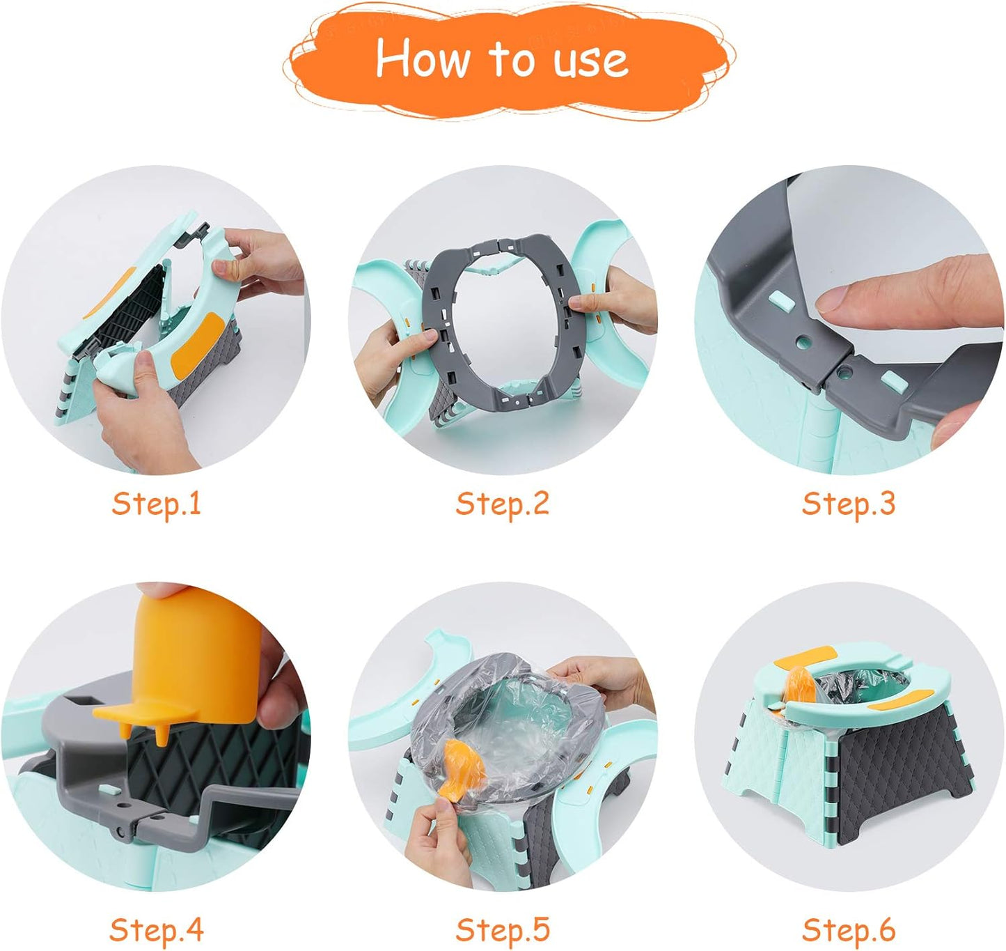 Toddler Portable Potty Training Seat for Kids Baby Foldable Toilet Child Travel Potty in Car Camping Potty Chair Seat for Indoor Outdoor, with 60 Disposable Bags