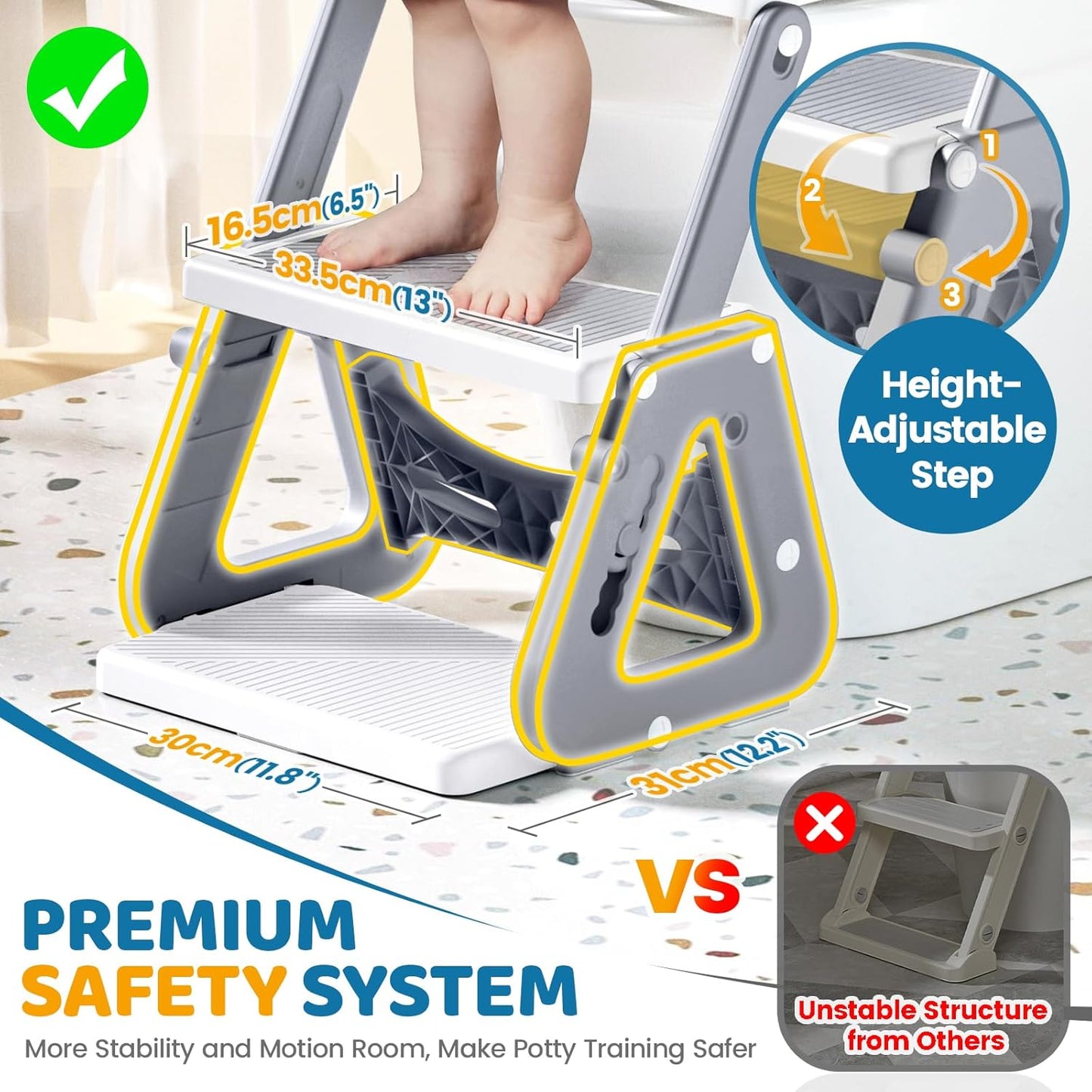 Orzbow Potty Training Seat | Upgrade Toddler Potty Training Toilet with Step Stool, 2-in-1 Stability Toilet Seat for Boys Girls | with Splash Guard, Anti-Slip Pad, Ladder, and Height Adjustable, Pink