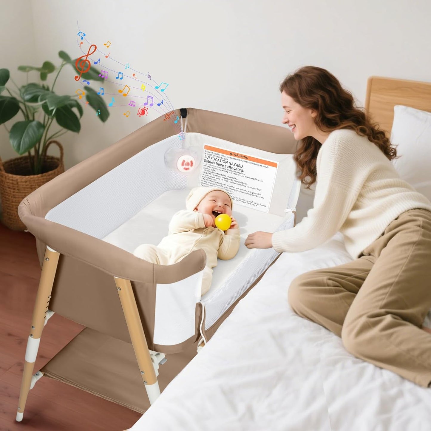Baby Bassinet, 3 in 1 Bedside Bassinet Sleeper for Newborn, Portable Baby Crib with 4 Detachable Wheels & Adjustable Height, Breathable Mesh & Mattress, Mosquito Net& Storage Basket (Grey)