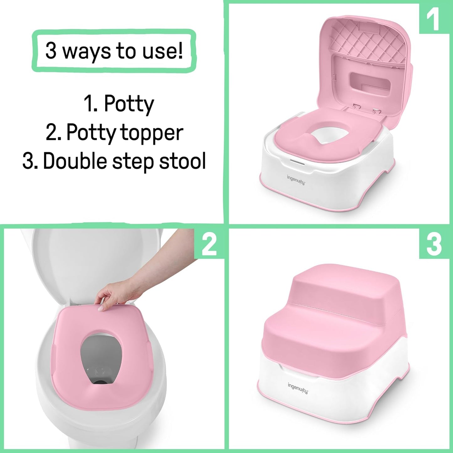 Ingenuity Prepare to Potty 3-in-1 System - Potty Training Toilet, Topper, Step Stool, Easy Setup, for Toddlers Ages 18 Months+