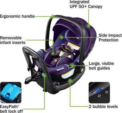 Diono LiteClik30 RXT SafePlus Infant Car Seat and Base, Rear-Facing for Infants 4-30lbs, SafePlus Engineering, with Infant Insert, UPF 50+ Sunshade