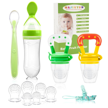 WAJIAYON Baby Fruit Feeder Pacifier | Infant Food Feeder Pacifier & Food Dispensing Spoon | Fresh Fruit Teethers for Babies | Silicone Feeder Baby,Mesh teethers for Babies Gifts for Boys and Girls