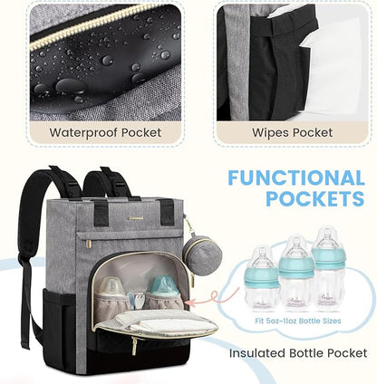 LOVEVOOK Diaper Bag Backpack, Large Capacity Portable Baby Bag with Foldable Diaper Changing Pad, Waterproof Baby Diaper Bags Gift for Mon Dad, Slate Ebony