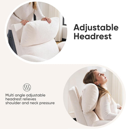 Rocking Chair Nursery with Adjustable Armrests, Electric Glider Recliner Nursing Chair for Breastfeeding, Power Swivel Recliner Chairs with Massage and Heat, Adjustable Headrest , FSC Certified, White