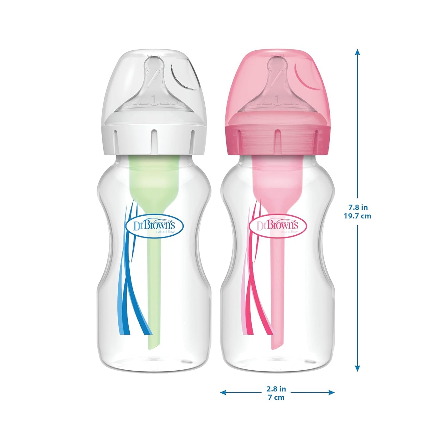 Dr. Brown’s Natural Flow® Anti-Colic Options+™ Wide-Neck Baby Bottles 5 oz/150 mL, with Level 1 Slow Flow Nipple, 4 Pack, 0m+