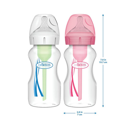 Dr. Brown’s Natural Flow® Anti-Colic Options+™ Wide-Neck Baby Bottles 5 oz/150 mL, with Level 1 Slow Flow Nipple, 4 Pack, 0m+