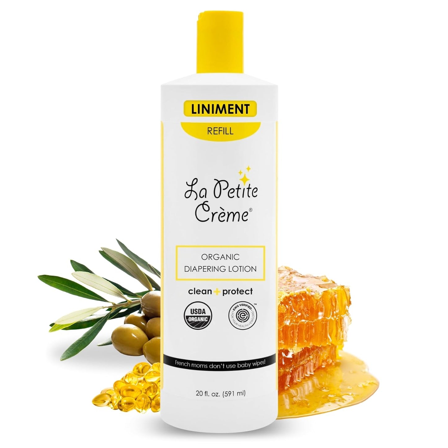 La Petite Creme French Premium Liniment Baby Lotion - Diaper Cream Alternative to Wet Wipes - Gentle Moisturizer & Skin Cleanser, USDA Certified Organic Ingredients - Newborn Essentials (8 oz)