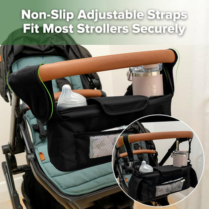 haakaa Universal Stroller Organizer - Black, Single Cup Holder, Stroller Caddy Accessories with Shoulder Strap & Extra Non-Slip Stroller Hook, Fits Most Strollers