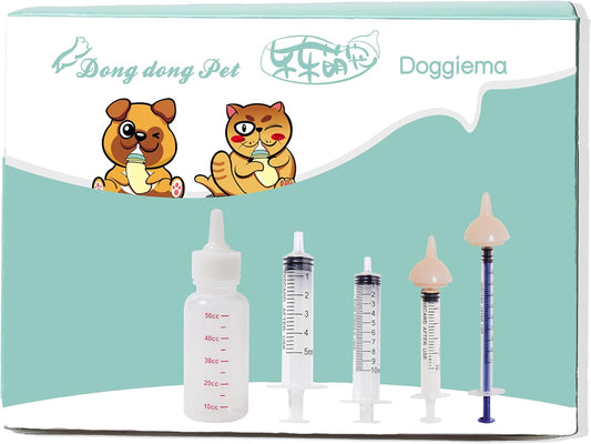 Doggiema Feeding Nipple and Syringes,Puppy Kitten Nipple for Nursing, Newborn Baby Dog Cat Rabbit Feeding Nipple with Nipples Feeder Kit (2)