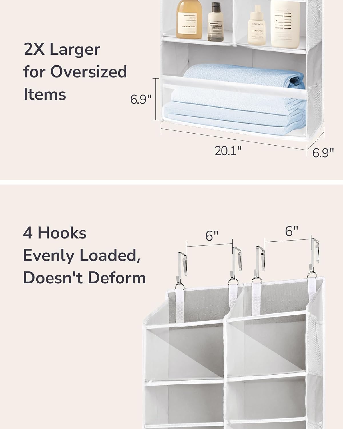 ULG 1 Pack Over Door Organizer with 5 Large and 10 Mesh Side Pockets, 44 lbs Weight Capacity Hanging Storage with Clear Window Kids Toys, Shoes, Diapers, Dark Grey, 5 Layers