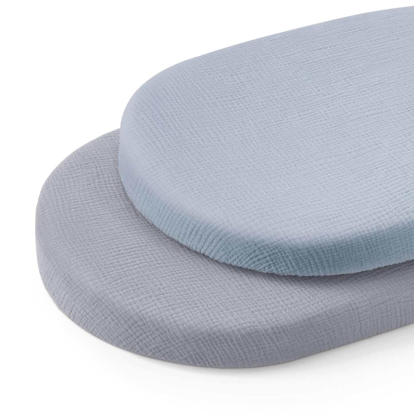 Blissful Diary Muslin Bassinet Sheets for Baby Girls Boys, Boho Soft Cotton Fitted for Oval Hourglass Rectangle Mattress, 2 Pack(Sunshine&Brown)