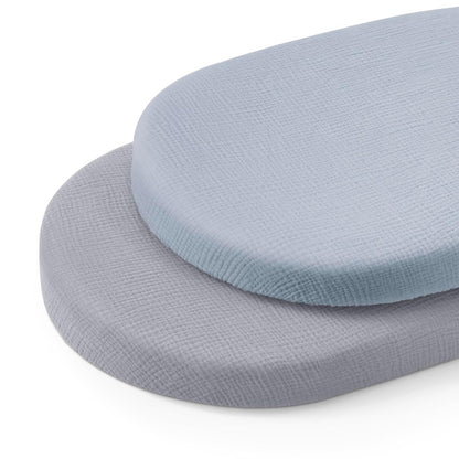 Blissful Diary Muslin Bassinet Sheets for Baby Girls Boys, Boho Soft Cotton Fitted for Oval Hourglass Rectangle Mattress, 2 Pack(Sunshine&Brown)