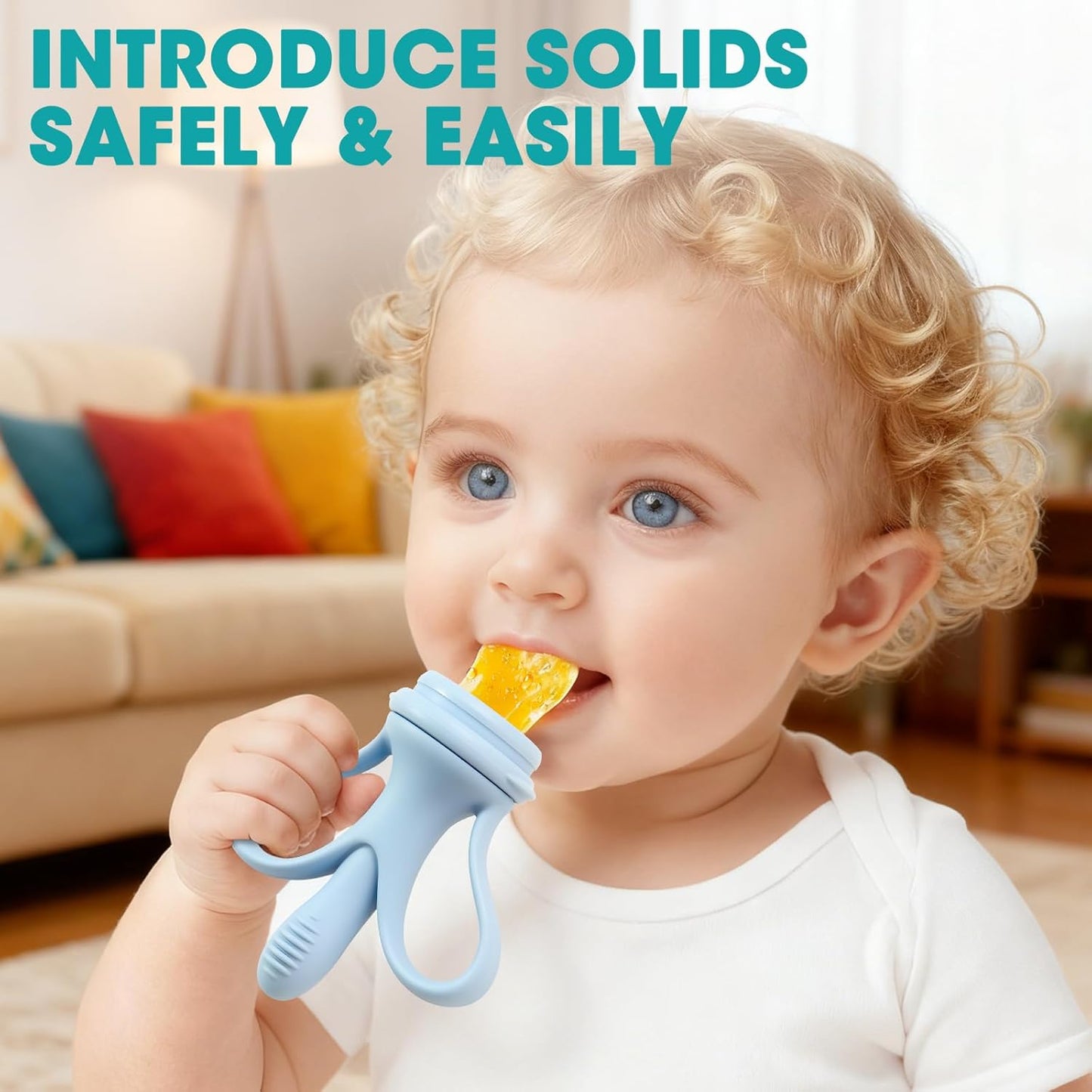 JEXFUN Baby Fruit Feeder & Breastmilk Popsicle Mold Set, Silicone Food Feeder Pacifier for Cooling Relief with 3 Replaceable Pouches, BPA-Free Teething Toy for Safe Infant Self Feeding (Pea Green)