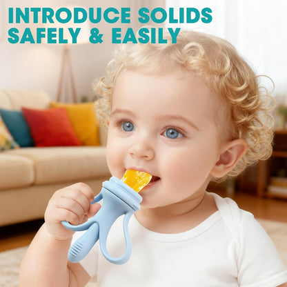 JEXFUN Baby Fruit Feeder & Breastmilk Popsicle Mold Set, Silicone Food Feeder Pacifier for Cooling Relief with 3 Replaceable Pouches, BPA-Free Teething Toy for Safe Infant Self Feeding (Pea Green)