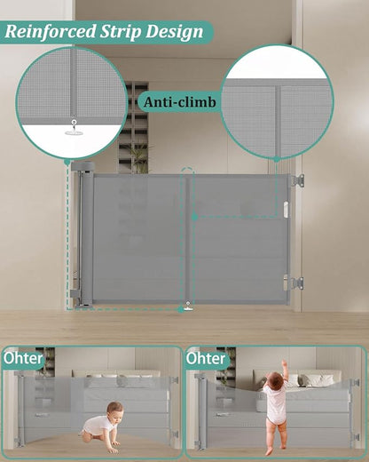 Miumoon 50 inch Retractable Baby Gates 34 inch Tall, Retractable Gate with Reinforced Strip Design to Prevent Crawling Through, Retractable Dog Gate for Stairs, Doorways, Hallways