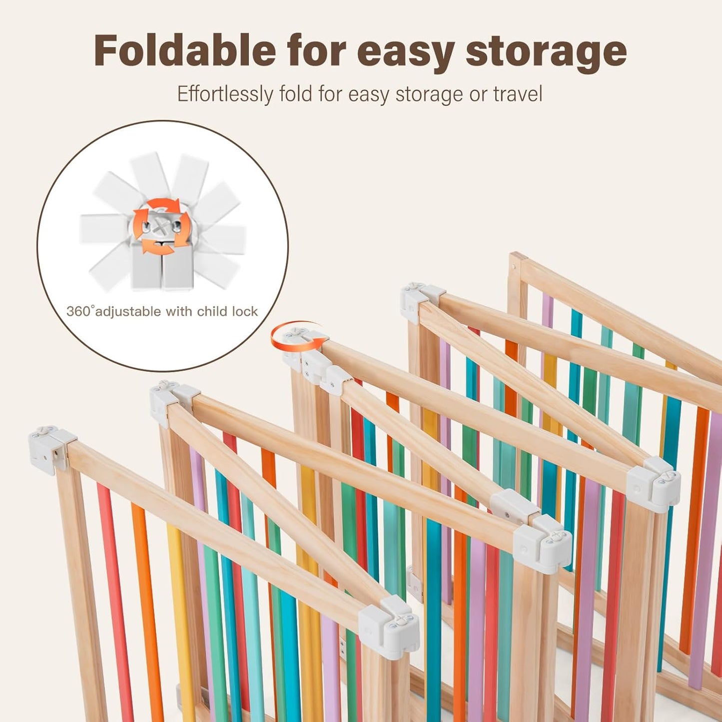 Foldable Wooden Playpen-51x51x25in-Large Baby Gate Playpen with Child-Proof Lock-Easy Assembly, Portable Design for Babies & Toddlers- Shape& Size Adjustable Baby Fence Play Area (Wood, 6 Panel)