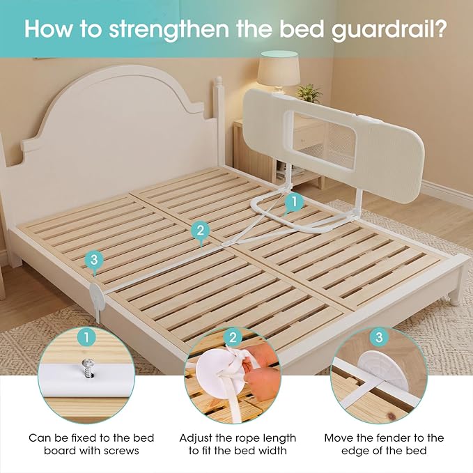 NUTIKAS 46" Bed Rails for Toddlers, Side Folding Baby Bed Rail Guard for Twin, Full, Queen & King Size Bed, Collapsible Kids Bedrail with Safety Anchor (Grey)