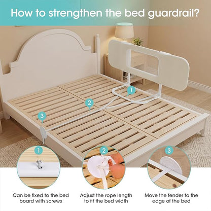 NUTIKAS 46" Bed Rails for Toddlers, Side Folding Baby Bed Rail Guard for Twin, Full, Queen & King Size Bed, Collapsible Kids Bedrail with Safety Anchor (Grey)