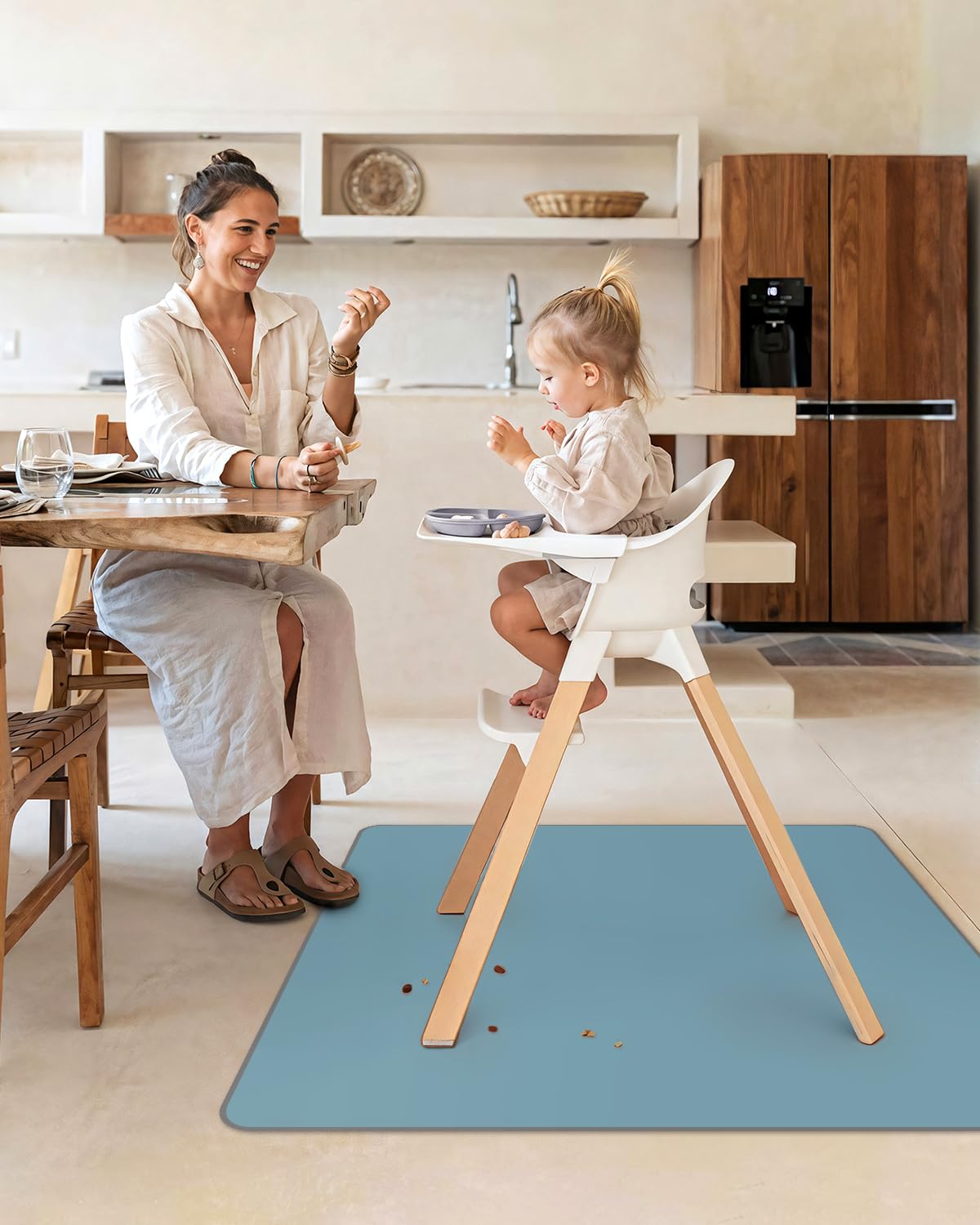 Blissful Diary Baby Splat Mat for Under High Chair, 50.4 x 50.4 Inch Wipeable Splash Mat, Waterproof and Washable, Anti-Slip Floor Protector, Retro Rainbow