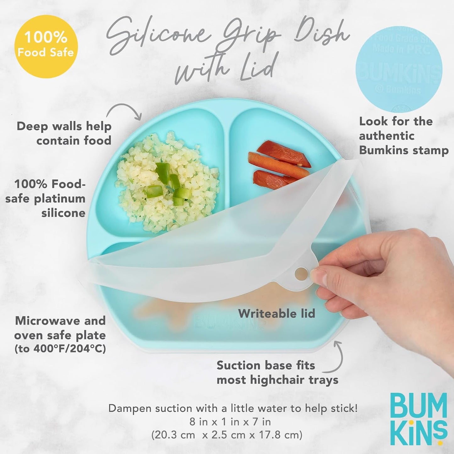 Bumkins Toddler and Baby Suction Plate, Divided Grip Dish for Babies and Kids, Baby Led Weaning, Feeding Supplies, Sticks to Tables and Highchairs, Platinum Silicone, for Chidren 6 Months, Gray
